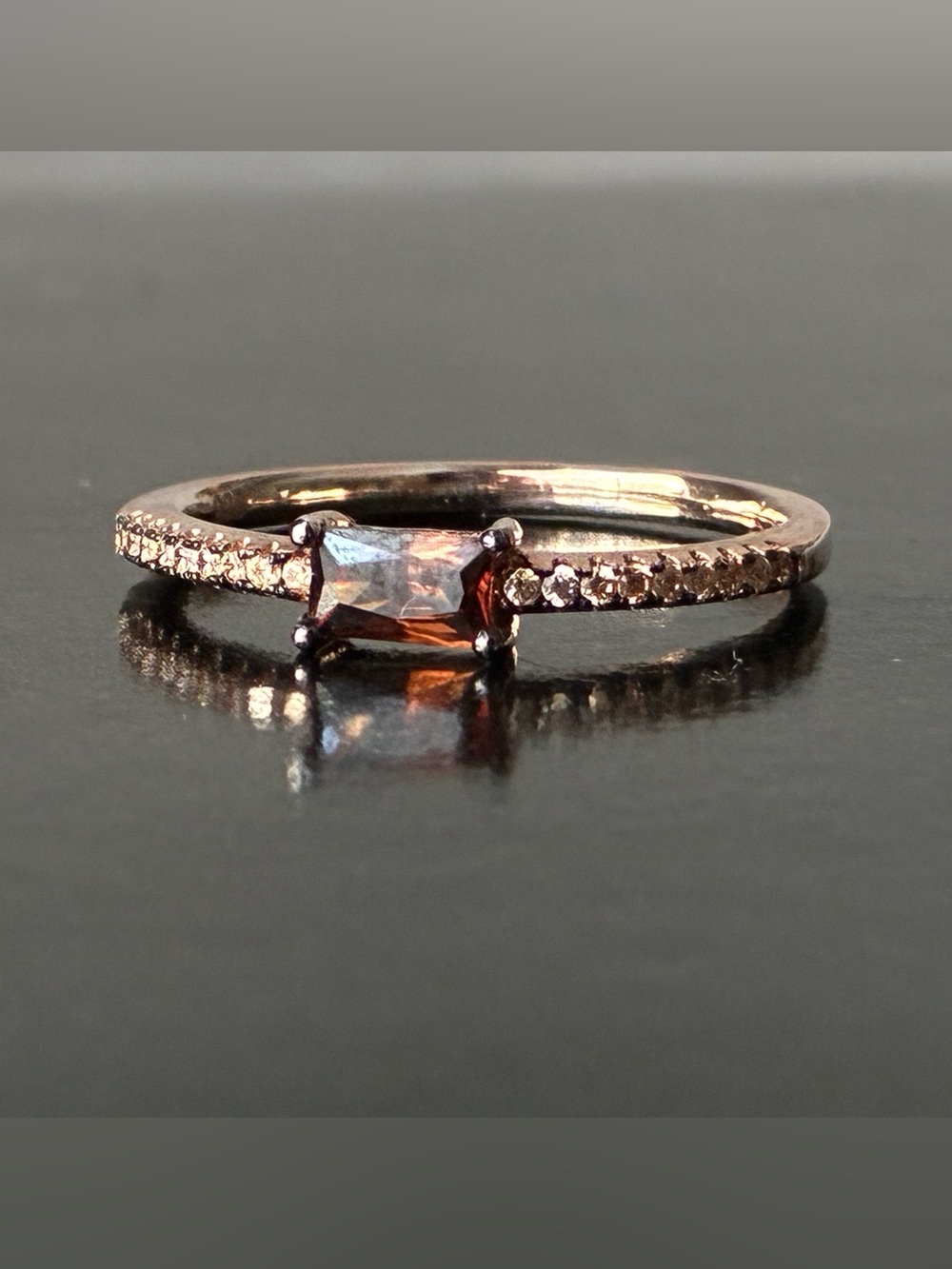 Rose Gold Ring with Rectangular chocolate Center Stone Sz 7